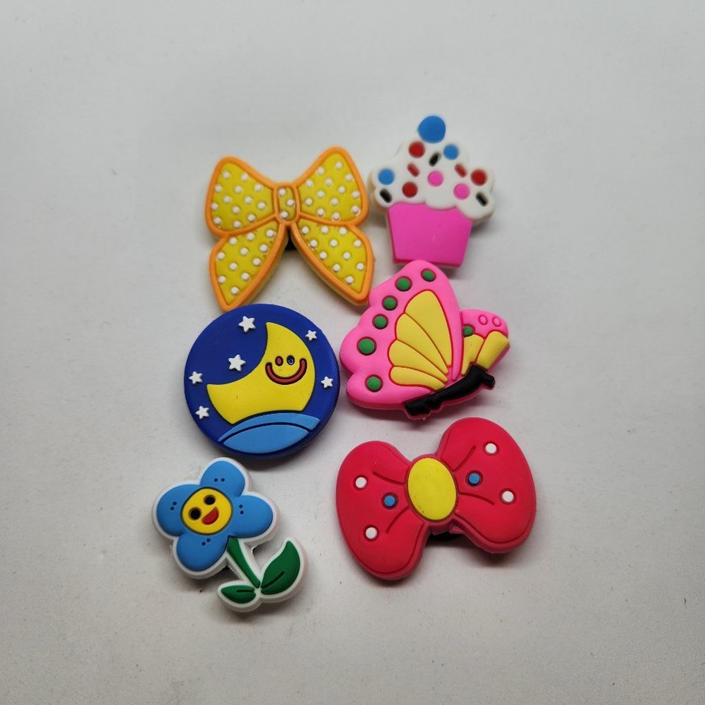 Shoe Charms Butterfly Cupcake Bow Moonflower Hair Bow 6 piece set